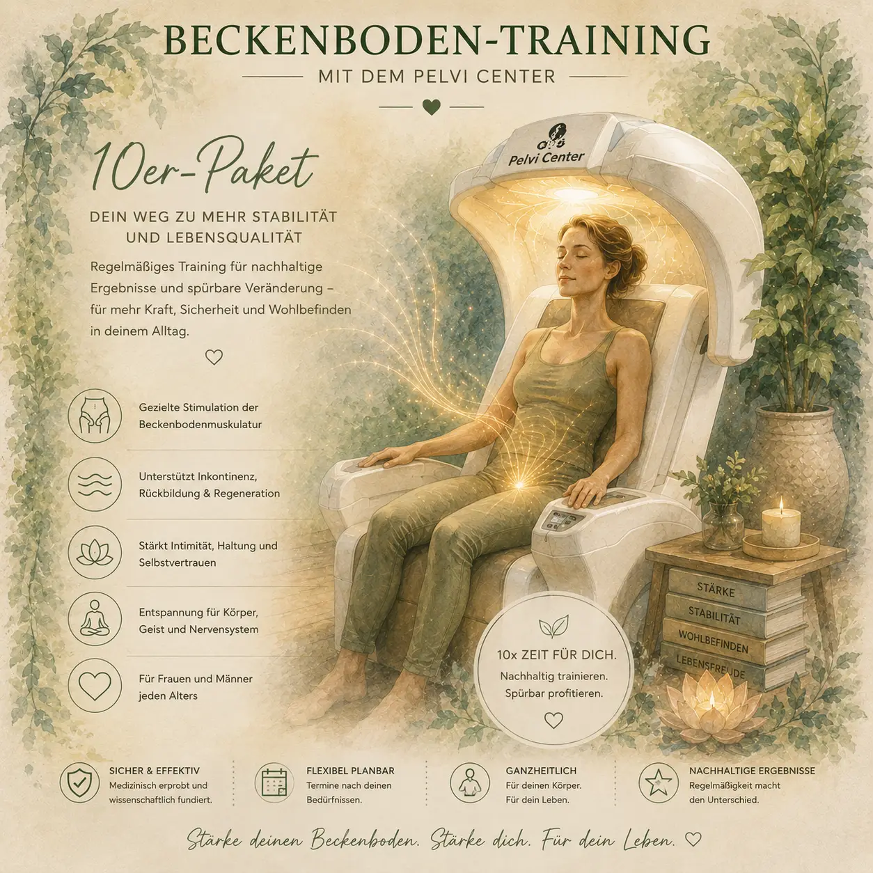 Frau sitzt auf Beckenbodenstuhl