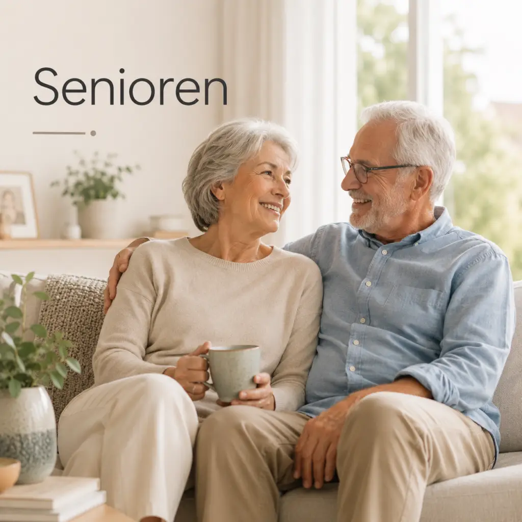 Seniorenpaar im sonnigen Wohnzimmer