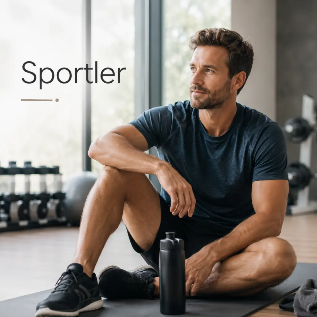 sportlicher sitzt auf Trainingsmatte